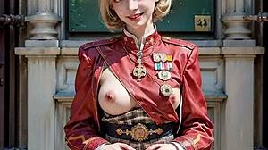 Una sexy ufficiale dell'esercito mostra la sua figa in pubblico